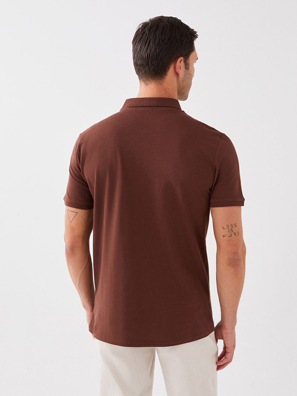 Kahverengi Polo Yaka Kısa Kollu Pike Erkek Tişört-4