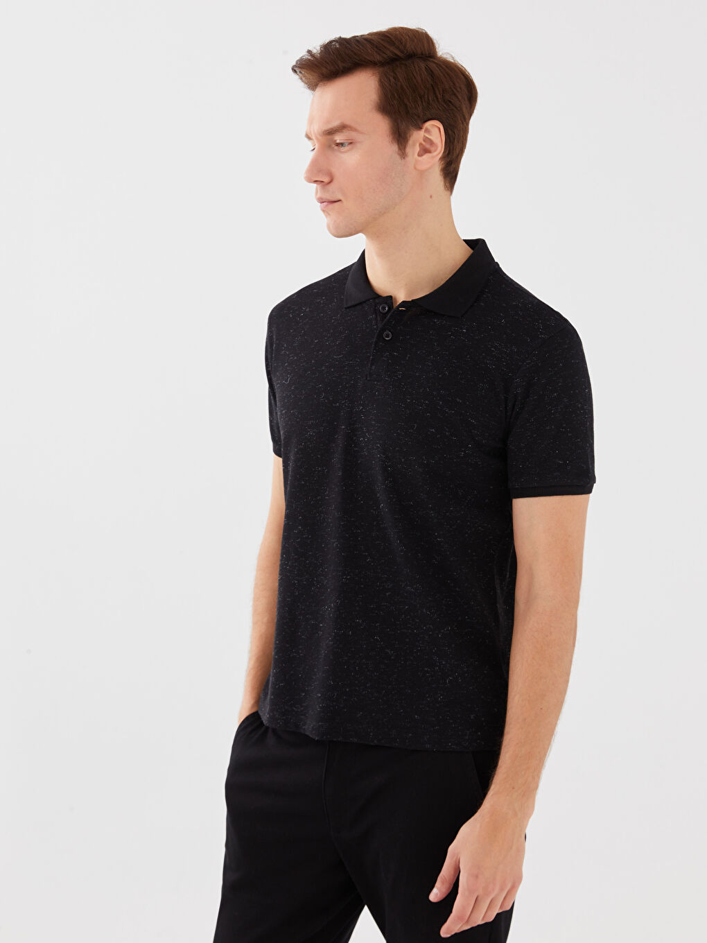Siyah Polo Yaka Kısa Kollu Pike Erkek Tişört