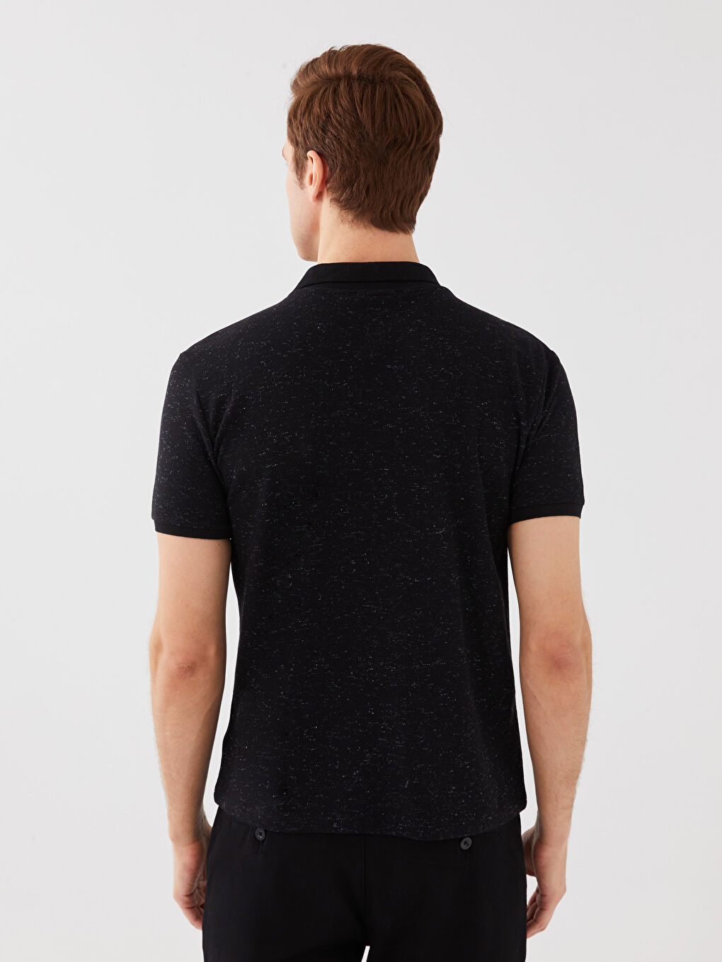 Siyah Polo Yaka Kısa Kollu Pike Erkek Tişört-3