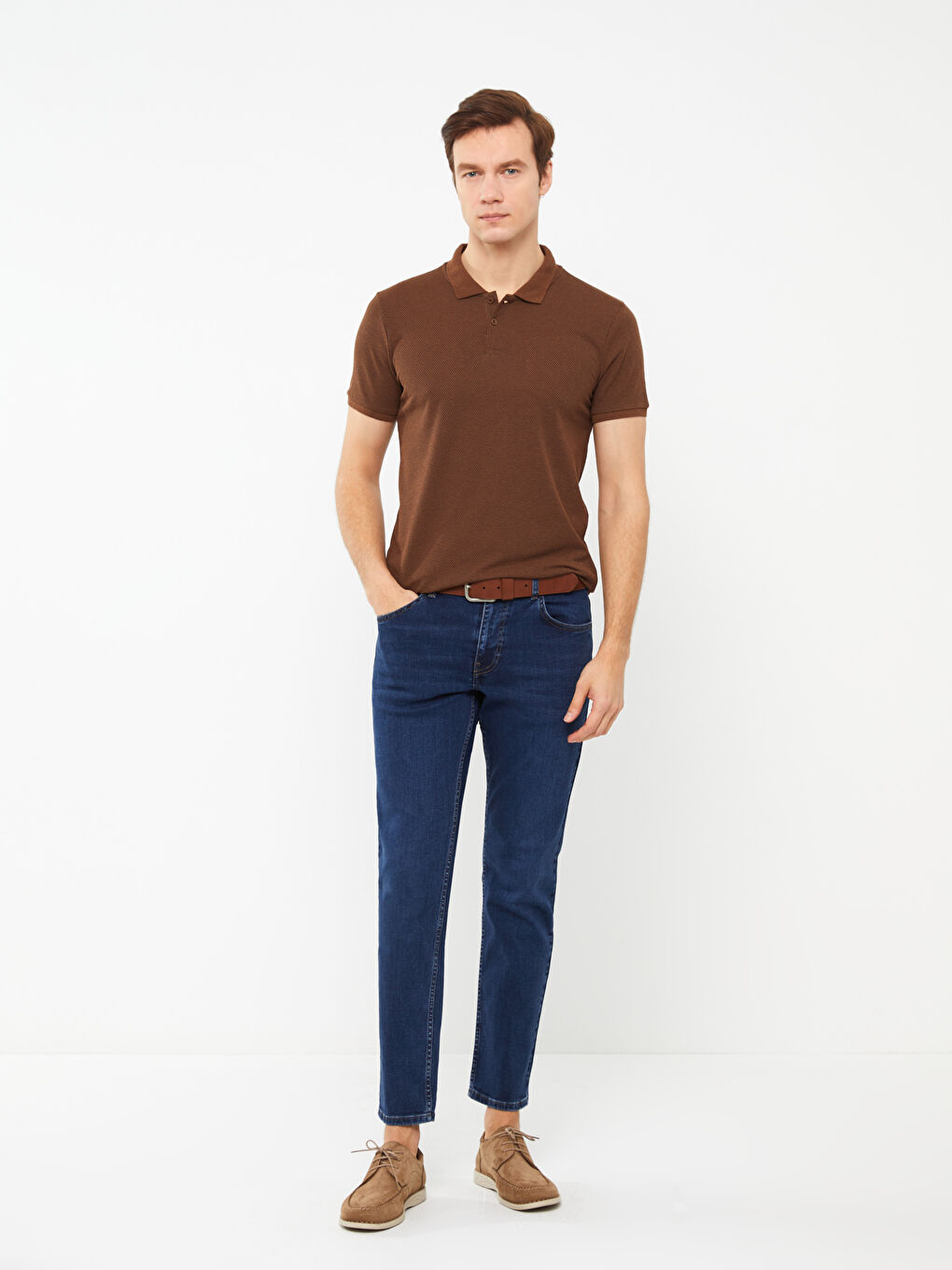 LCW ECO Kahverengi Polo Yaka Kısa Kollu Desenli Erkek Tişört - 2