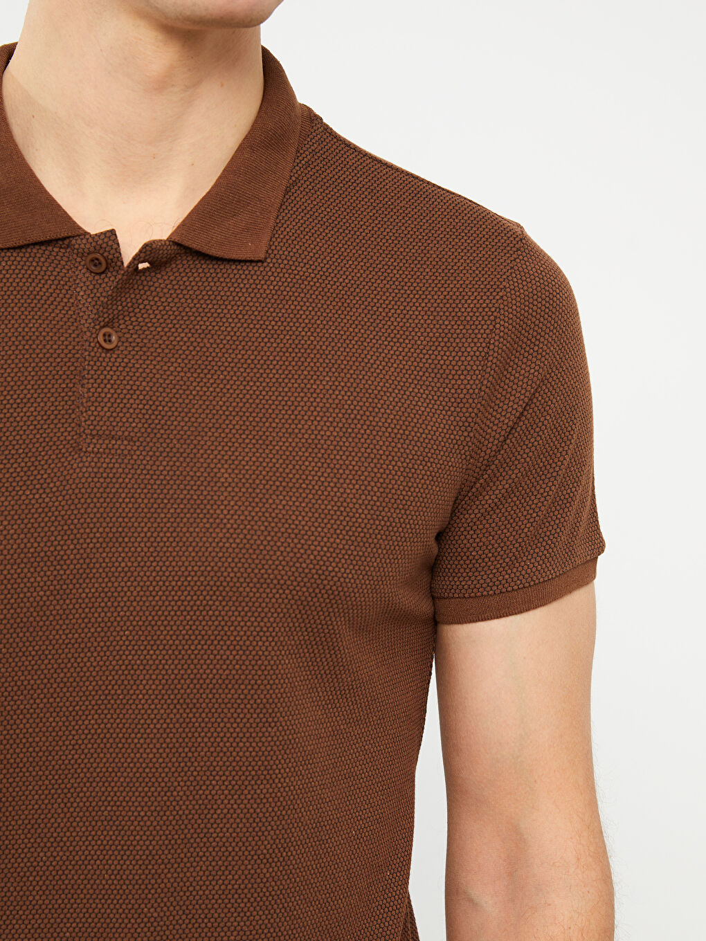 LCW ECO Kahverengi Polo Yaka Kısa Kollu Desenli Erkek Tişört - 3