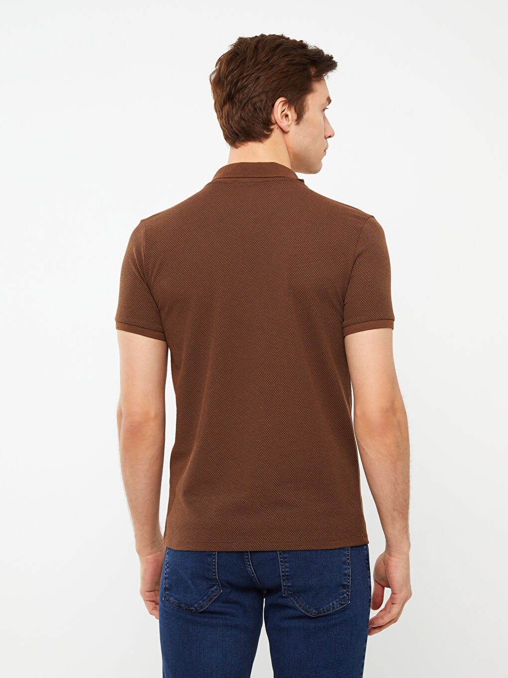 LCW ECO Kahverengi Polo Yaka Kısa Kollu Desenli Erkek Tişört - 4