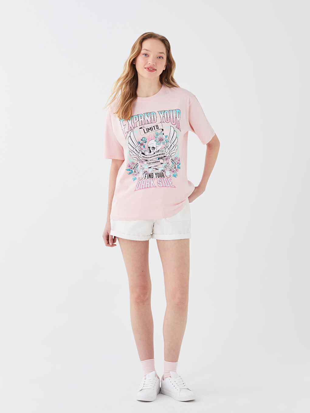 Crew Neck Printed Short Sleeve Oversize Women's T-Shirt-2