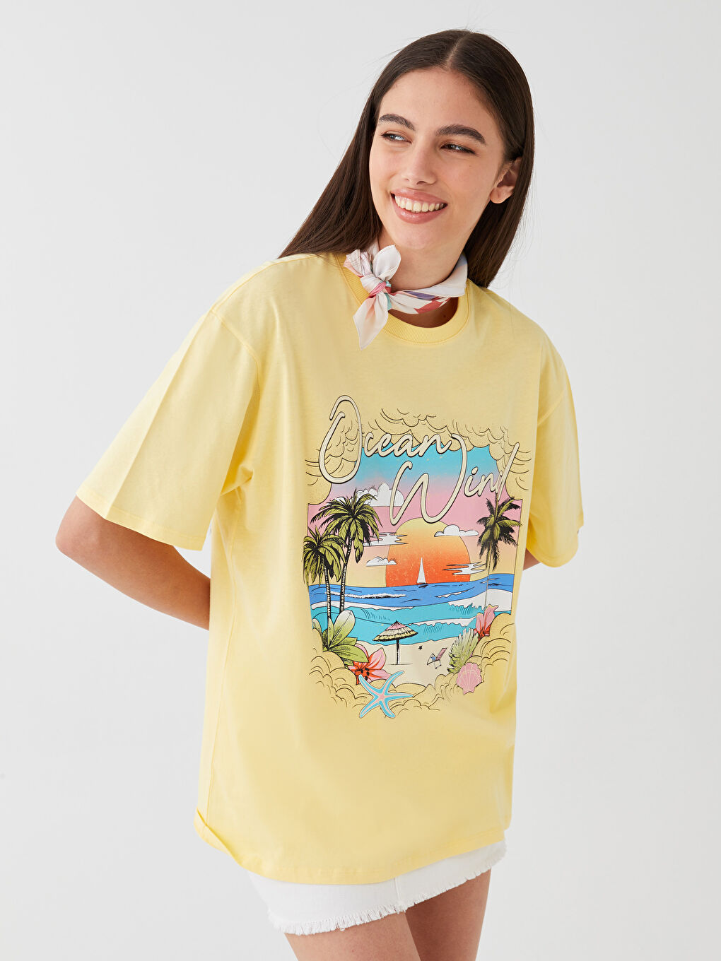 Crew Neck Printed Short Sleeve Oversize Women's T-Shirt