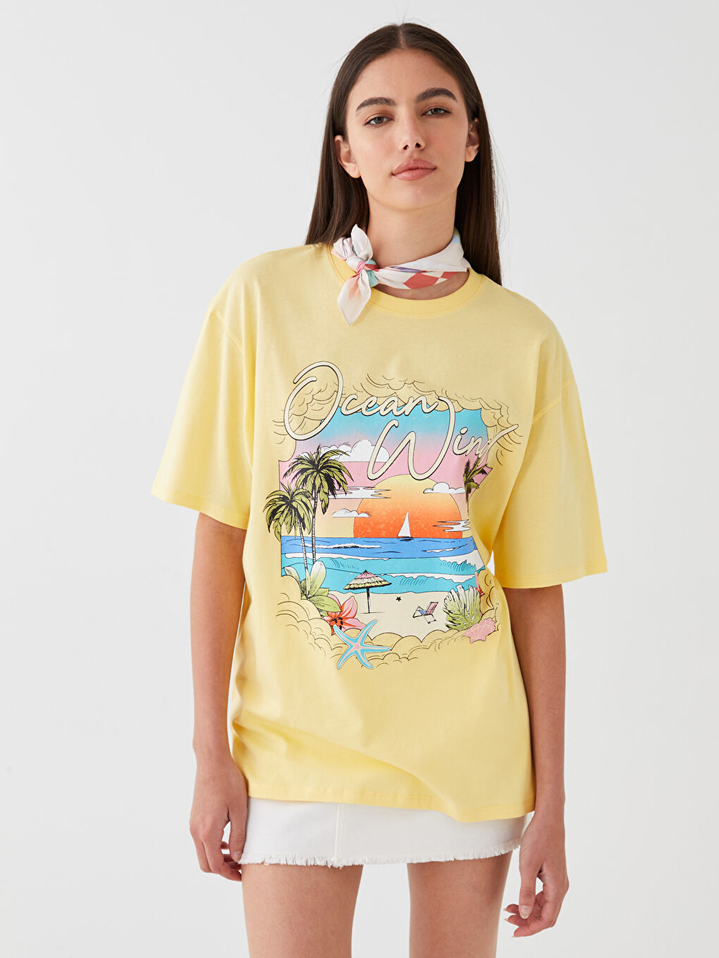 Crew Neck Printed Short Sleeve Oversize Women's T-Shirt-1