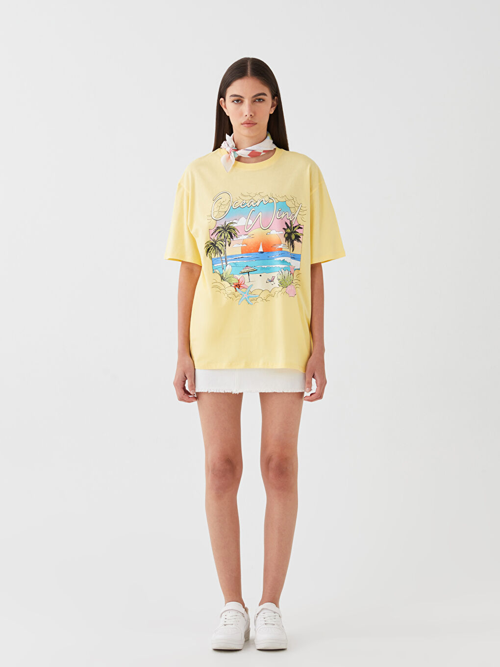 LCW Vision Crew Neck Printed Short Sleeve Oversize Women's T
