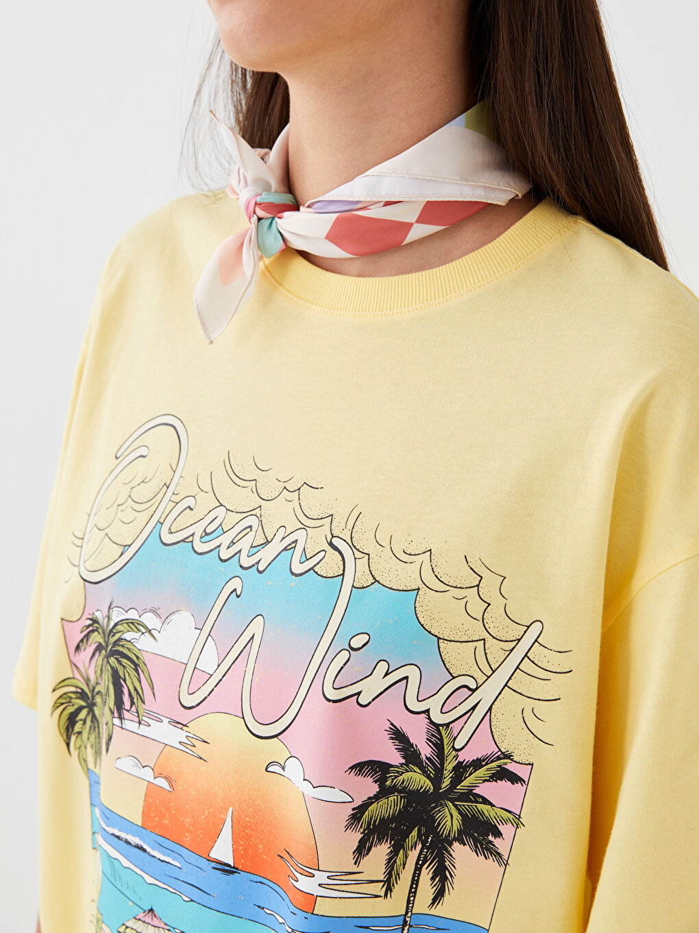 Crew Neck Printed Short Sleeve Oversize Women's T-Shirt-3