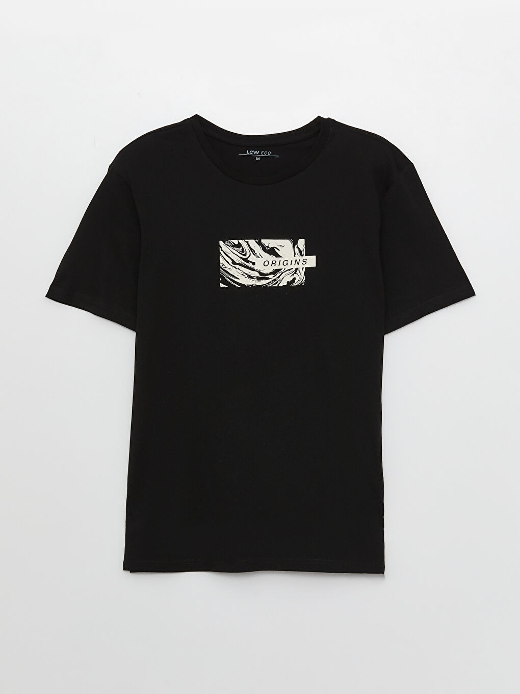 Siyah Bisiklet Yaka Kısa Kollu Baskılı Penye Erkek Tişört-5