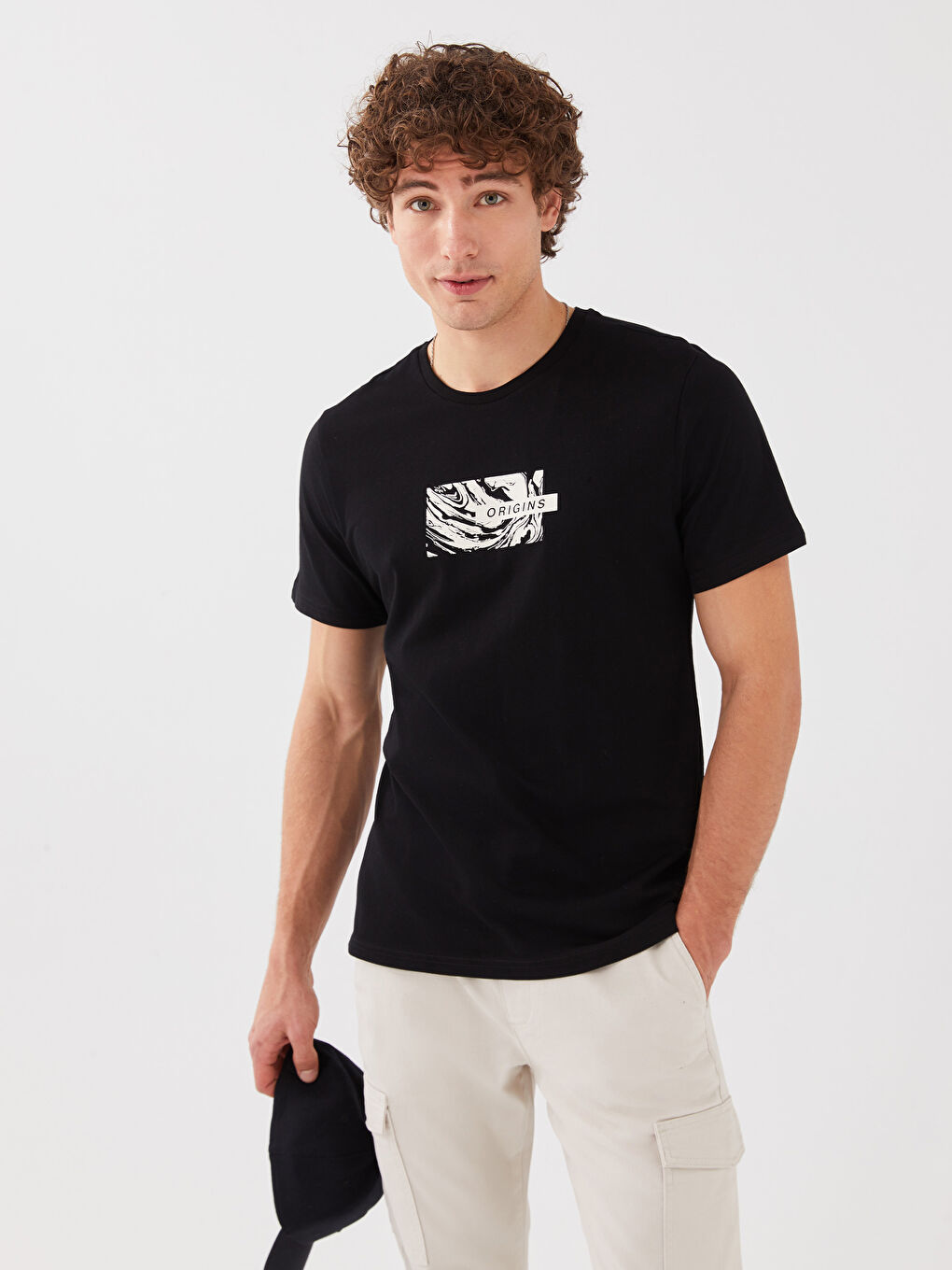 Siyah Bisiklet Yaka Kısa Kollu Baskılı Penye Erkek Tişört