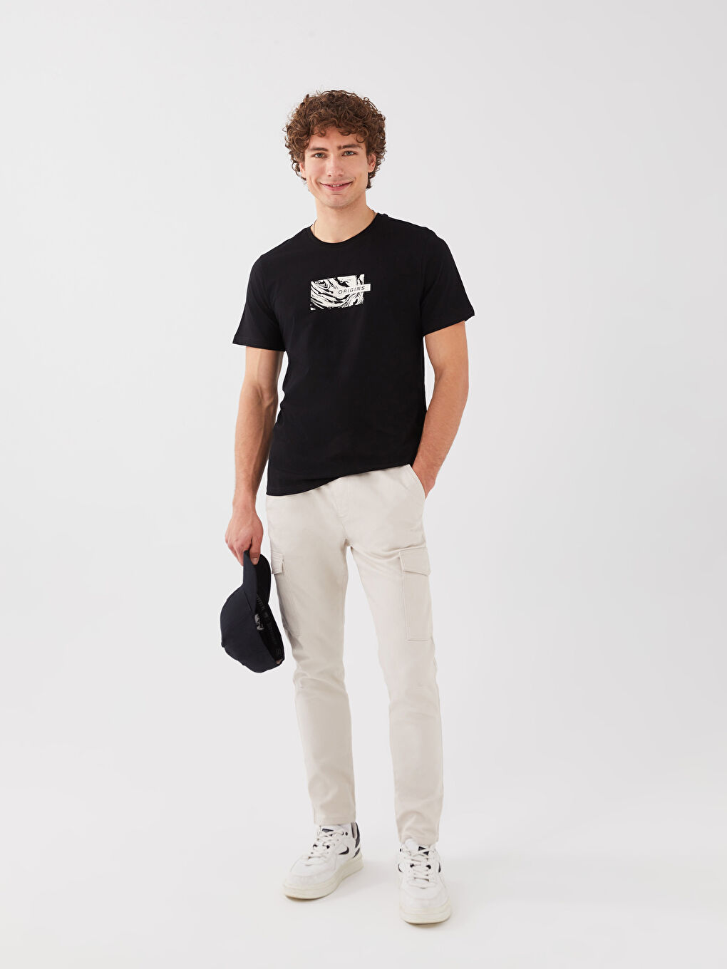 Siyah Bisiklet Yaka Kısa Kollu Baskılı Penye Erkek Tişört-2