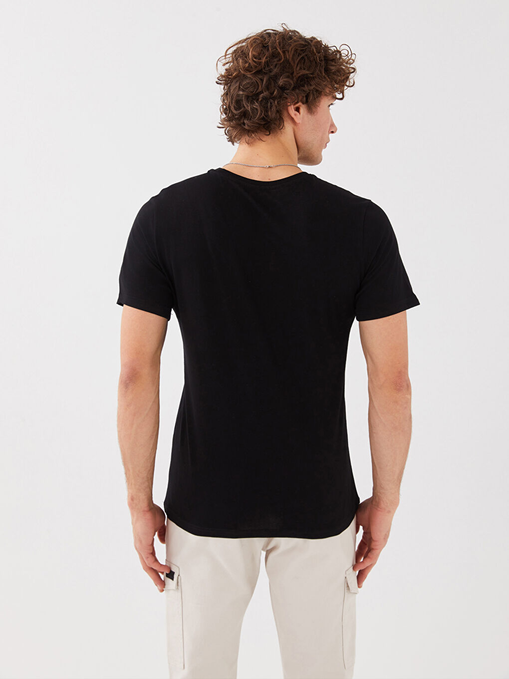 Siyah Bisiklet Yaka Kısa Kollu Baskılı Penye Erkek Tişört-4