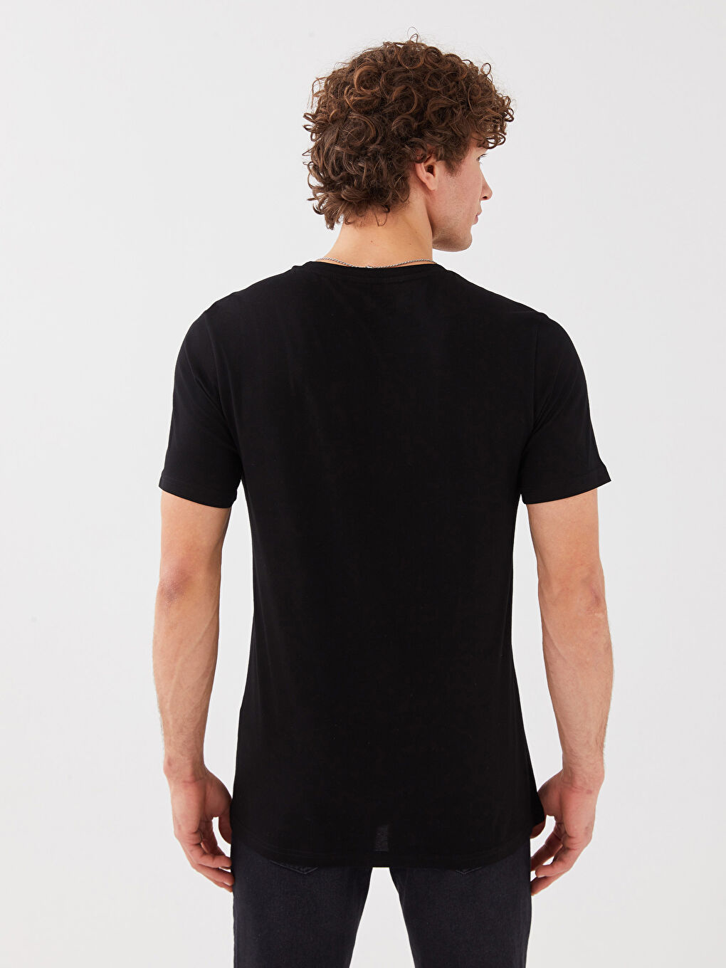 Siyah Bisiklet Yaka Kısa Kollu Baskılı Penye Erkek Tişört-5