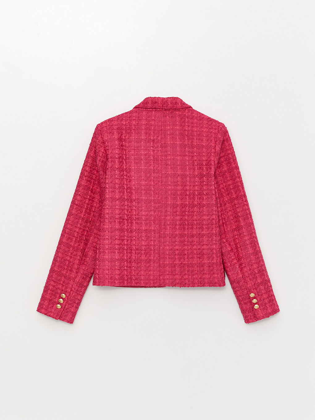 Fuşya Kendinden Desenli Uzun Kollu Kadın Tüvit Blazer Ceket-6