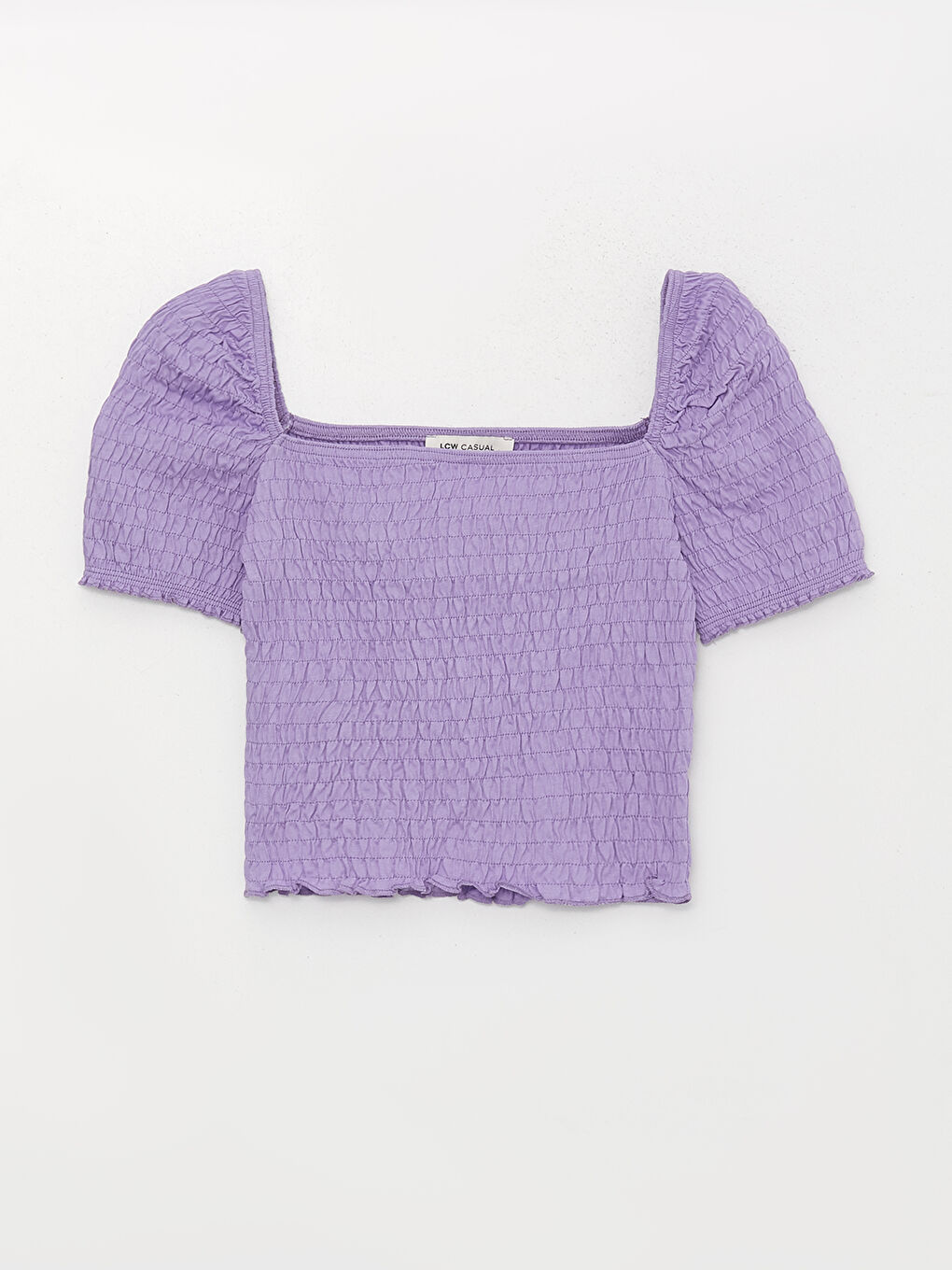 Square Collar Plain Short Sleeve Women's Crop Top-5