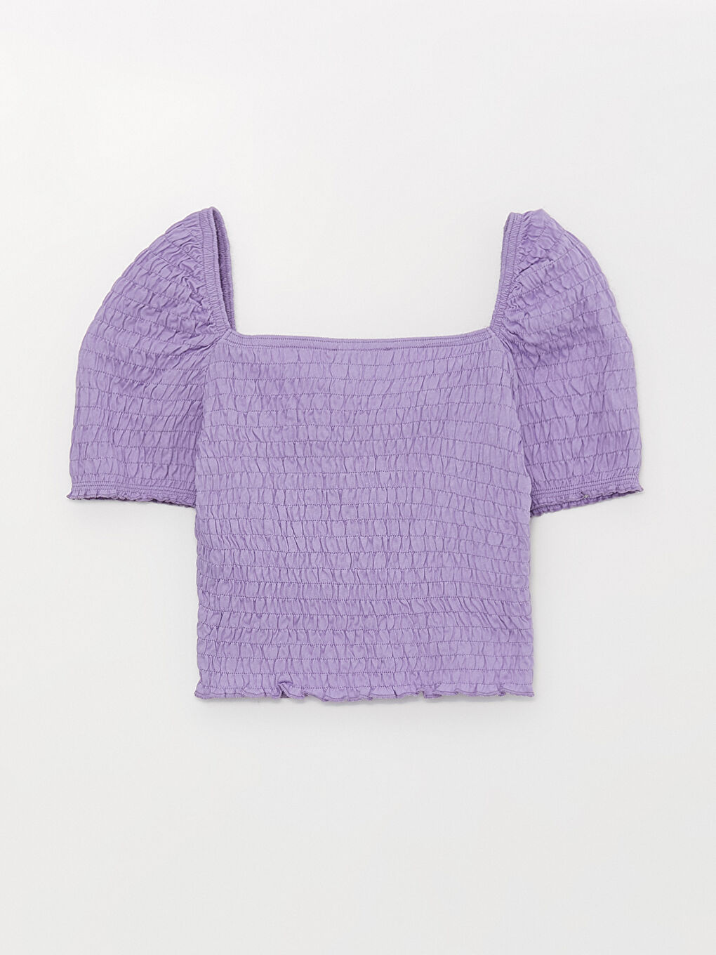 Square Collar Plain Short Sleeve Women's Crop Top-6