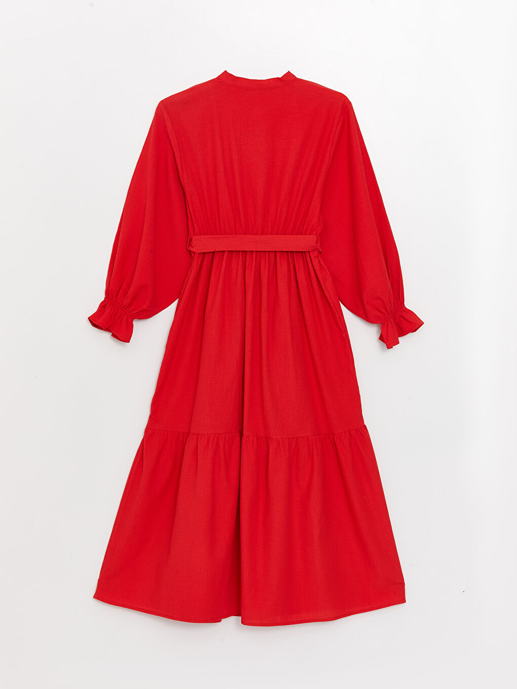 Pembe Hakim Yaka Düz Uzun Kollu Gofre Kadın Elbise-6