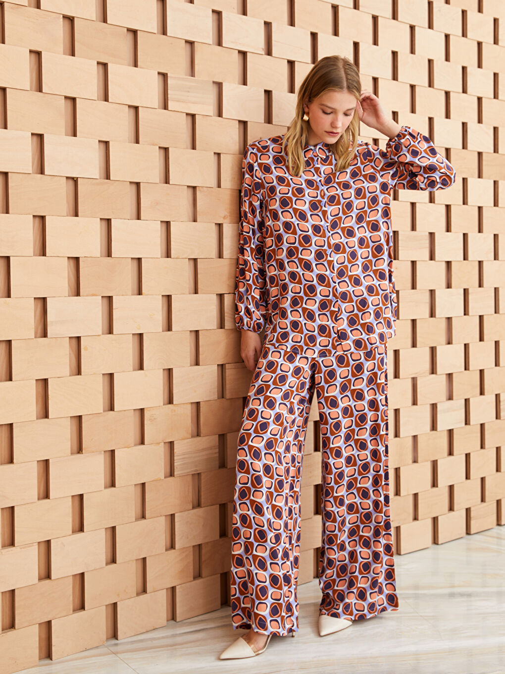 Elasticated Waist Relaxed Fit Patterned Women's Trousers