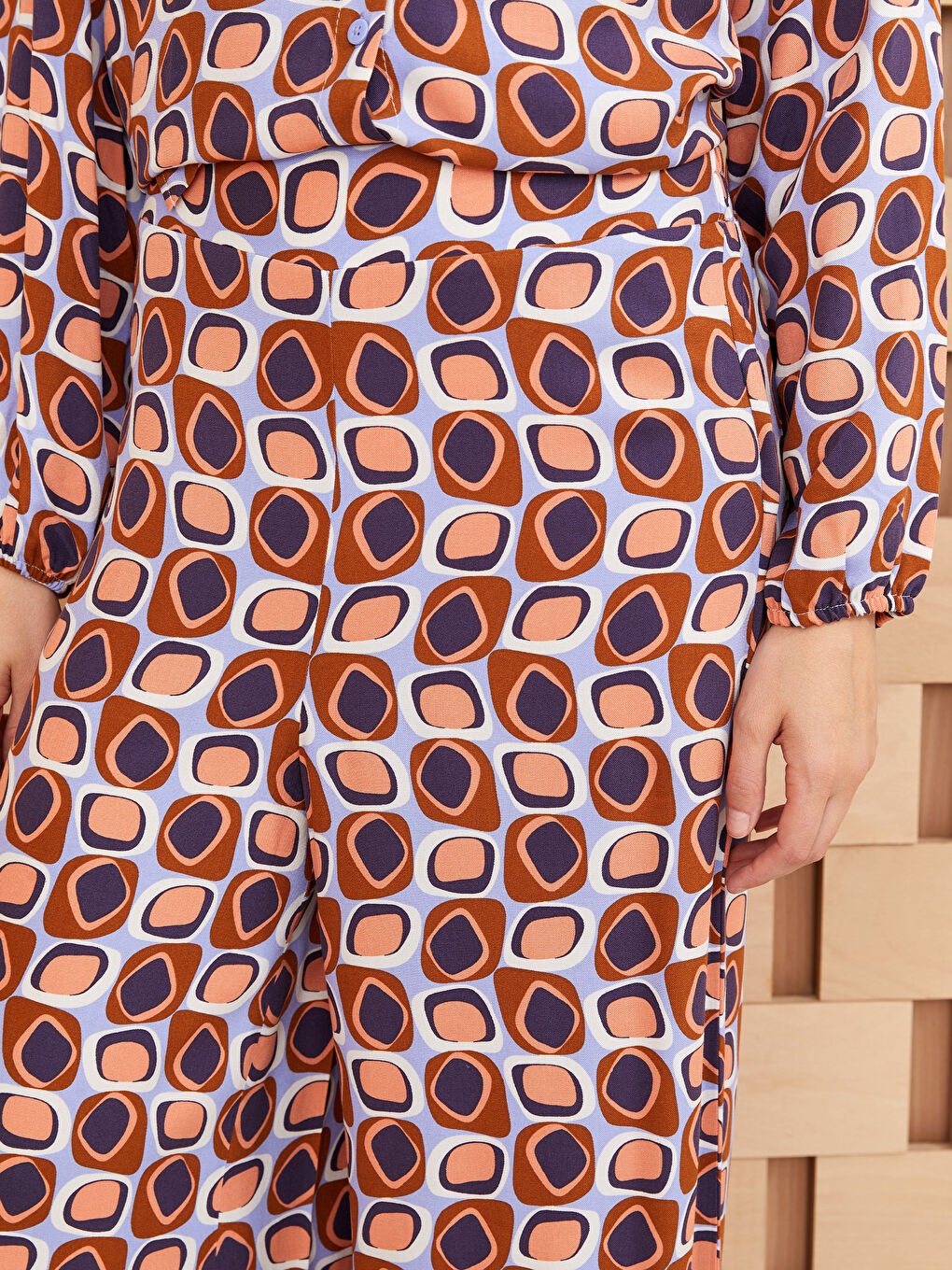 Elasticated Waist Relaxed Fit Patterned Women's Trousers-2