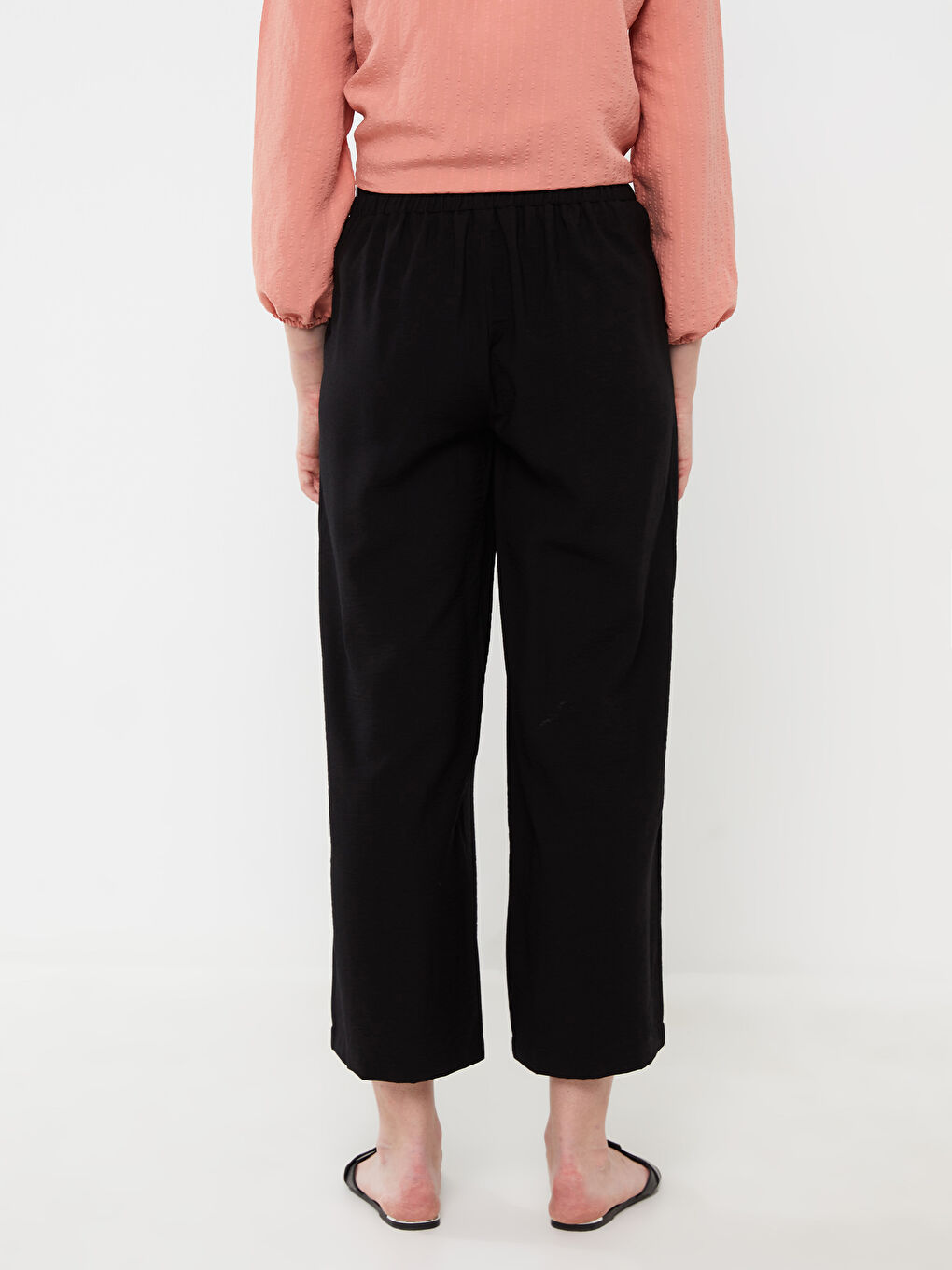 Siyah Beli Lastikli Rahat Kalıp Kadın Pantolon-4