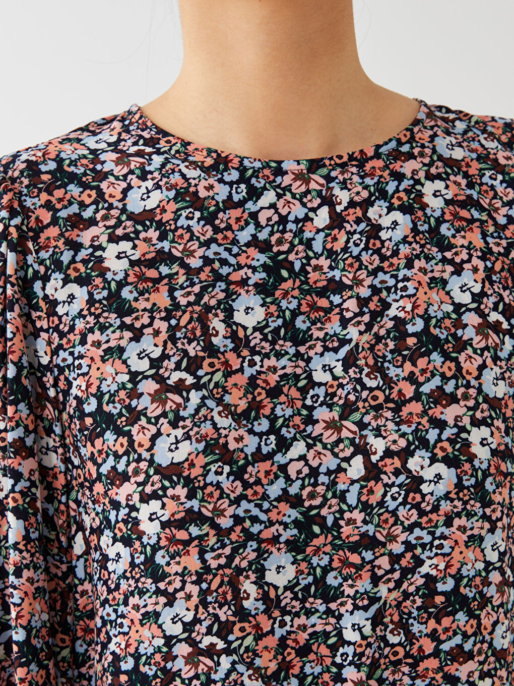 Karışık Bisiklet Yaka Çiçekli Uzun Kollu Kadın Tunik-3