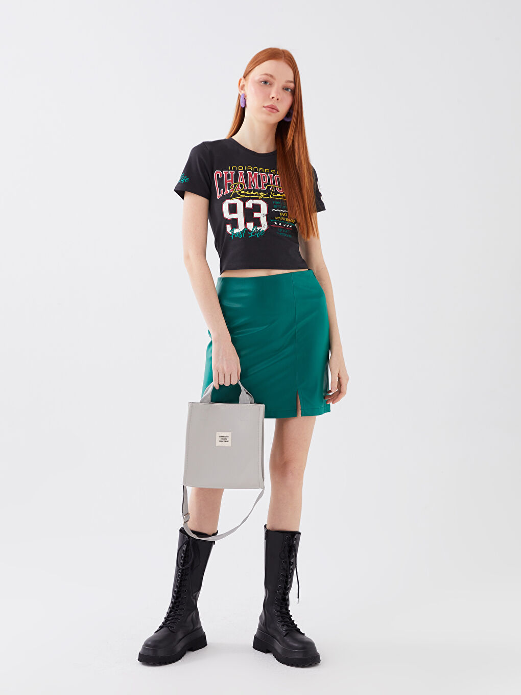 Gri Etiket Detaylı Kadın Kol Çantası-2