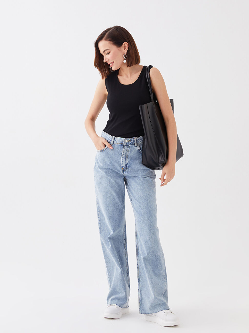 Siyah Deri Görünümlü Kadın Tote Çanta-1