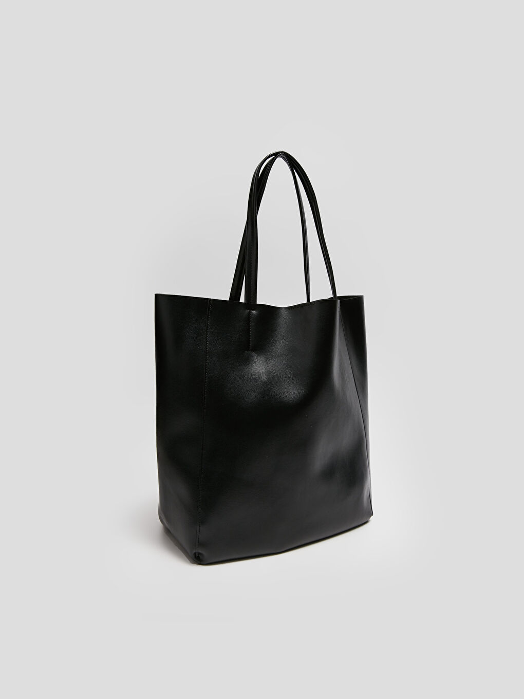 Siyah Deri Görünümlü Kadın Tote Çanta-4