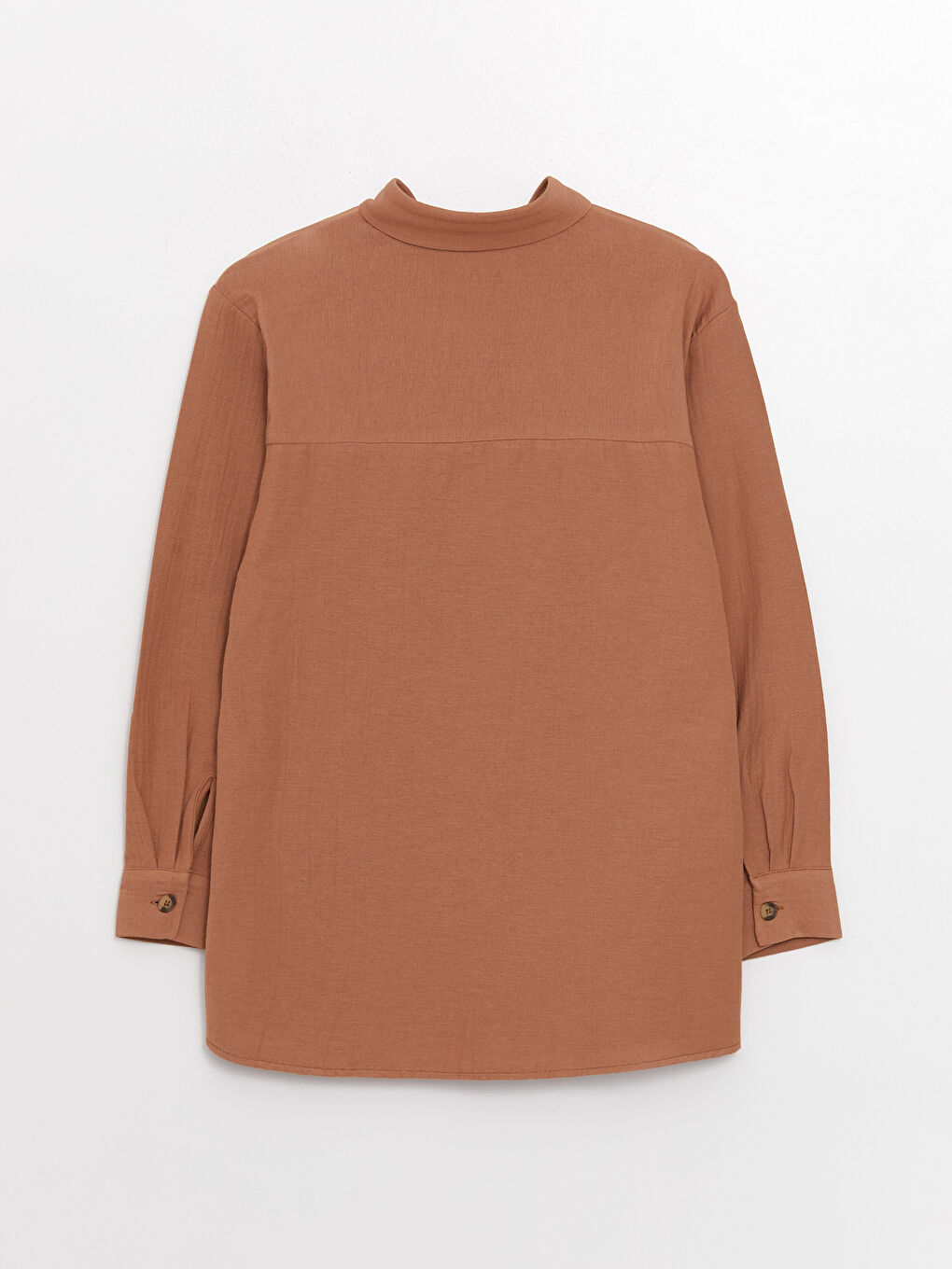 Kahverengi Düz Uzun Kollu Oversize Müslin Kadın Gömlek Tunik-6
