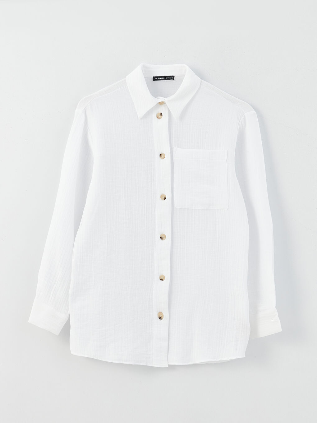 Beyaz Düz Uzun Kollu Oversize Müslin Kadın Gömlek Tunik-5