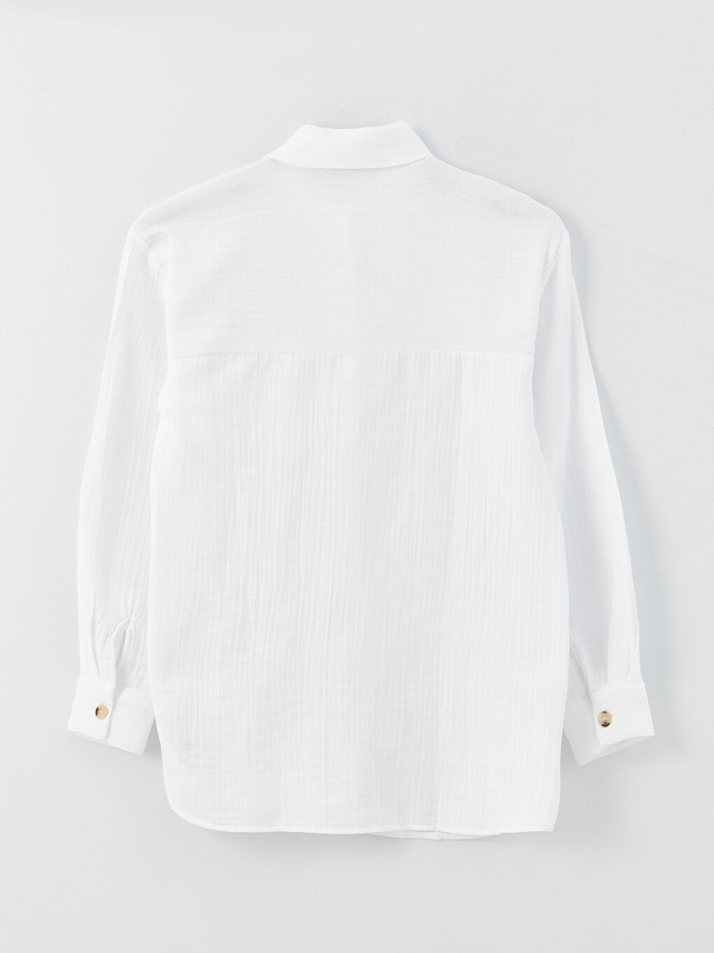 Beyaz Düz Uzun Kollu Oversize Müslin Kadın Gömlek Tunik-6