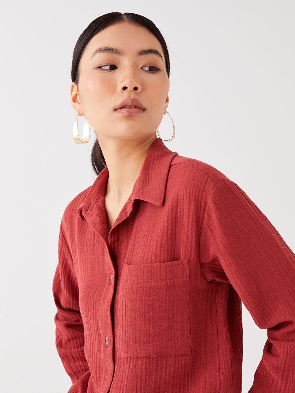 Plain Long Sleeve Oversize Muslin Women's Shirt Tunic-2