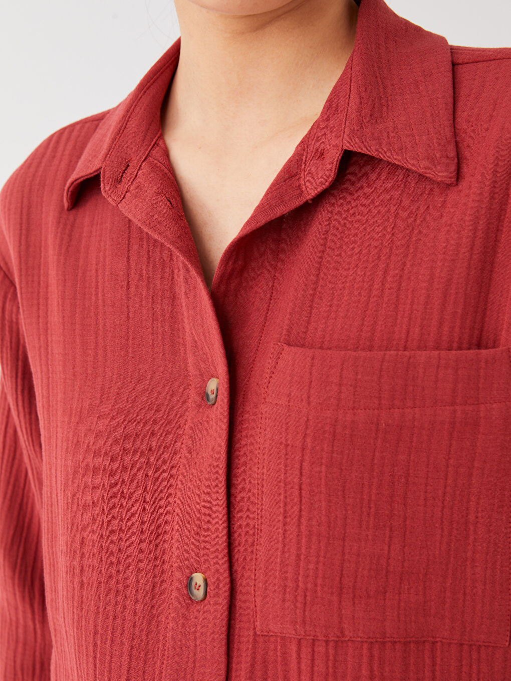 Plain Long Sleeve Oversize Muslin Women's Shirt Tunic-3