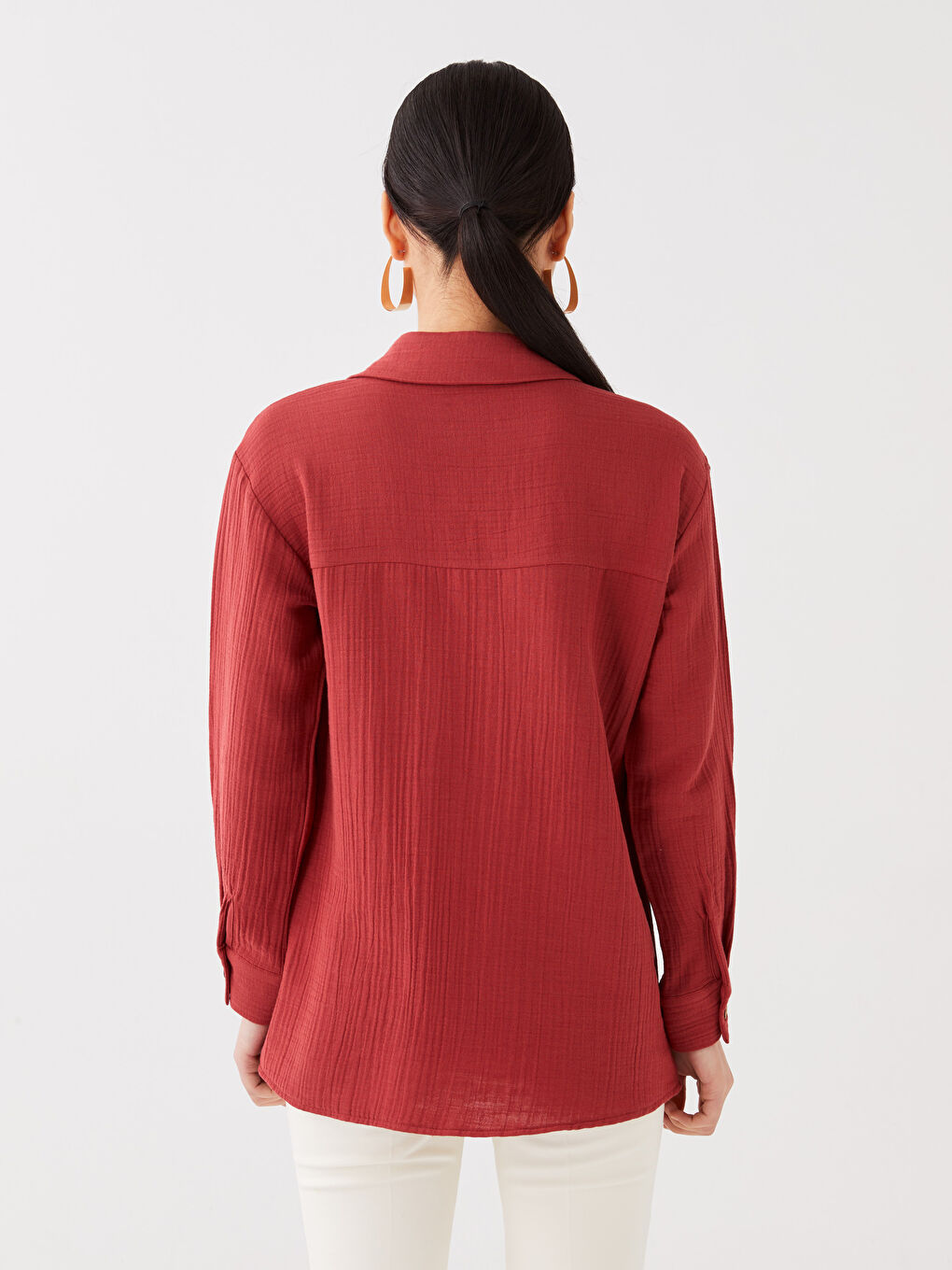 Plain Long Sleeve Oversize Muslin Women's Shirt Tunic-4