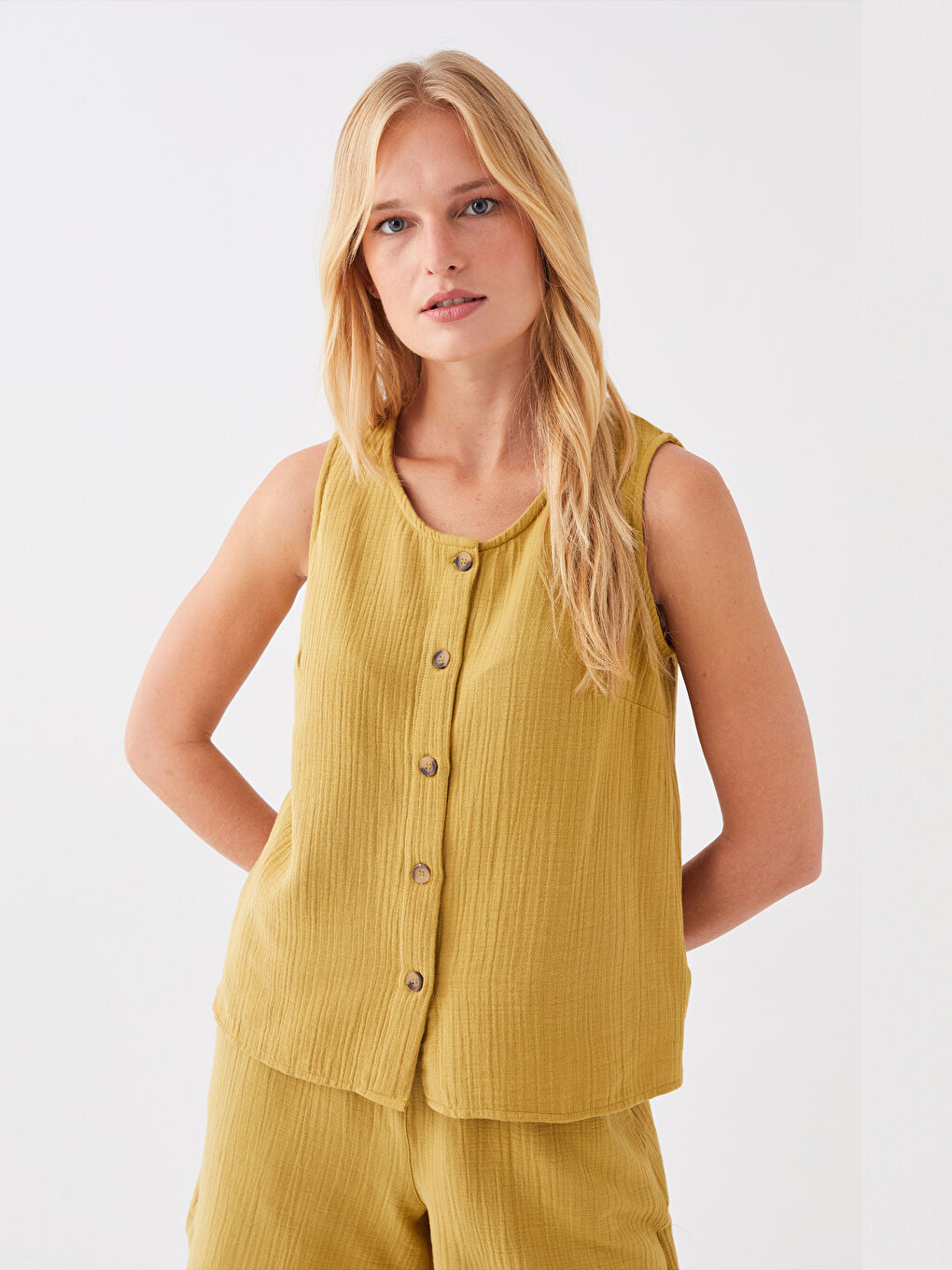 Bluză Femei Dreaptă cu Guler în formă de U din Muselină