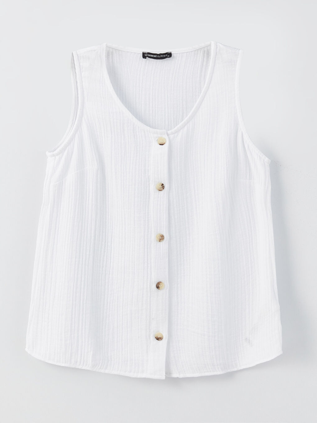 Bluză Femei Dreaptă cu Guler în formă de U din Muselină-5