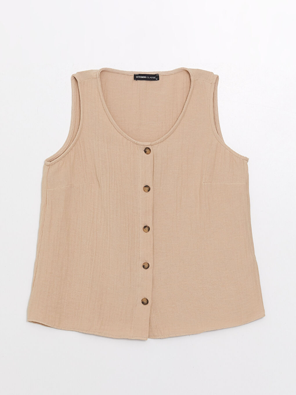 Bej U Yaka Düz Müslin Kadın Bluz-5