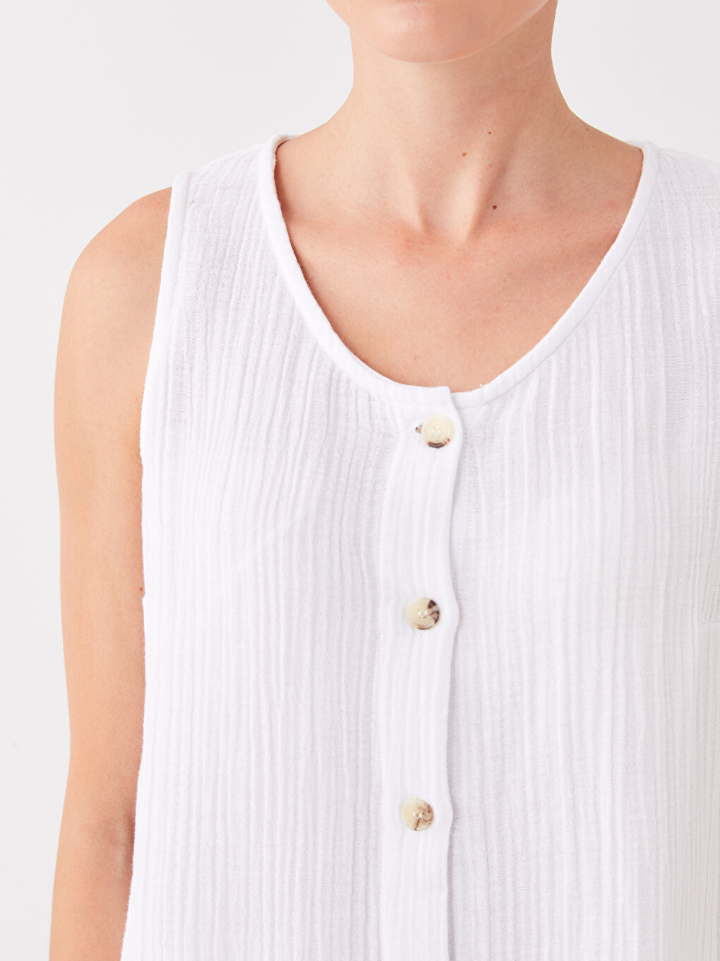 Bluză Femei Dreaptă cu Guler în formă de U din Muselină-3