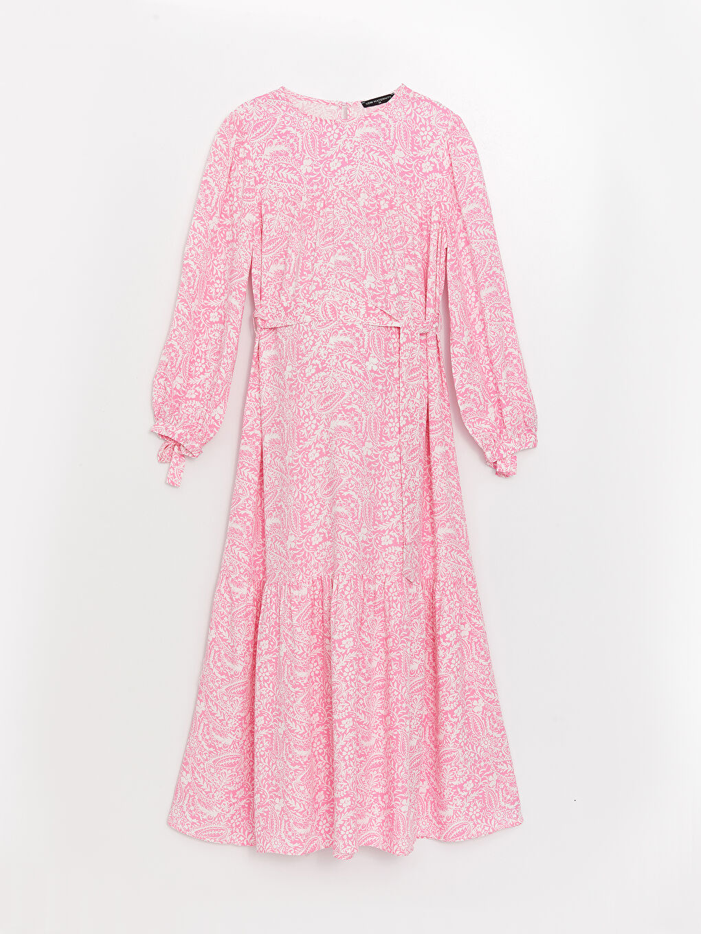 Mercan Bisiklet Yaka Desenli Uzun Kollu Hamile Elbise-5