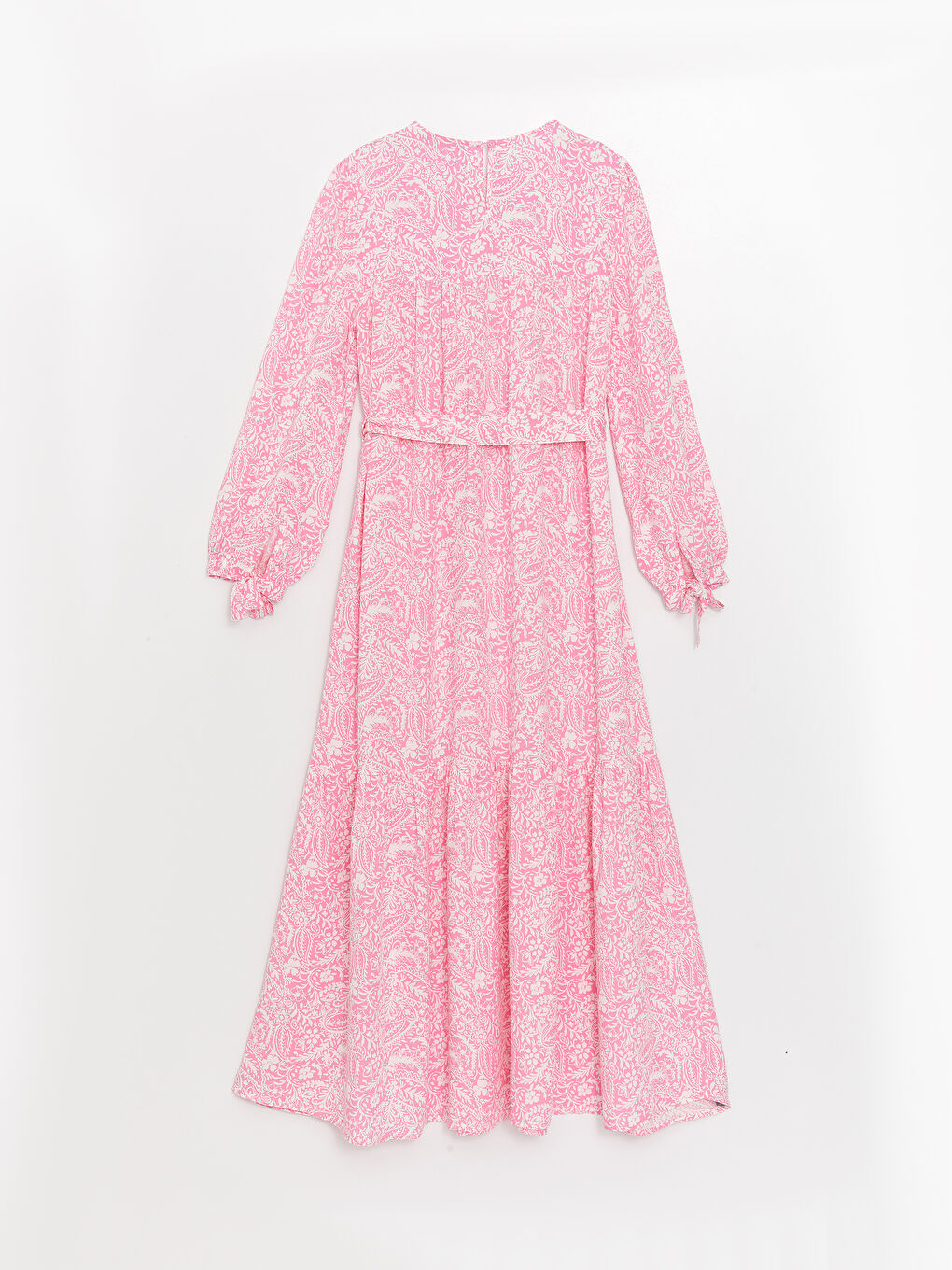 Mercan Bisiklet Yaka Desenli Uzun Kollu Hamile Elbise-6