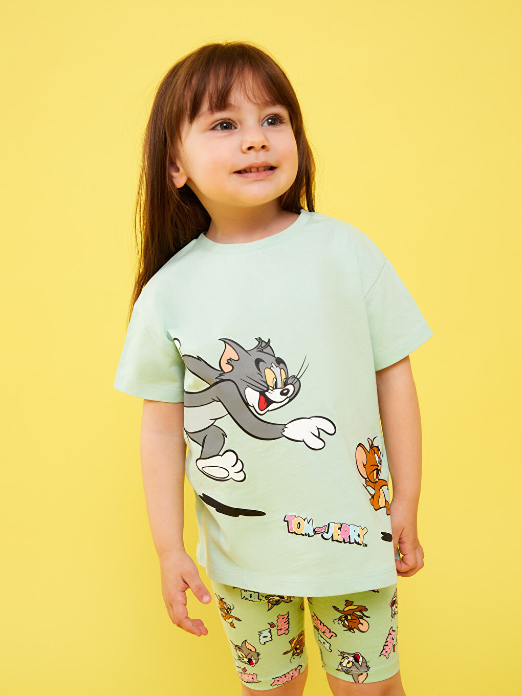 Yeşil Kız Bebek Tom and Jerry Baskılı Tişört-1
