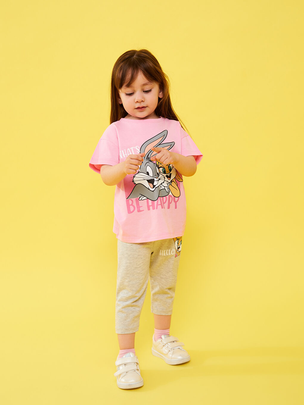 Crew Neck Short Sleeve Looney Tunes Printed Baby Girl T-Shirt and Leggings 2-Pack Set