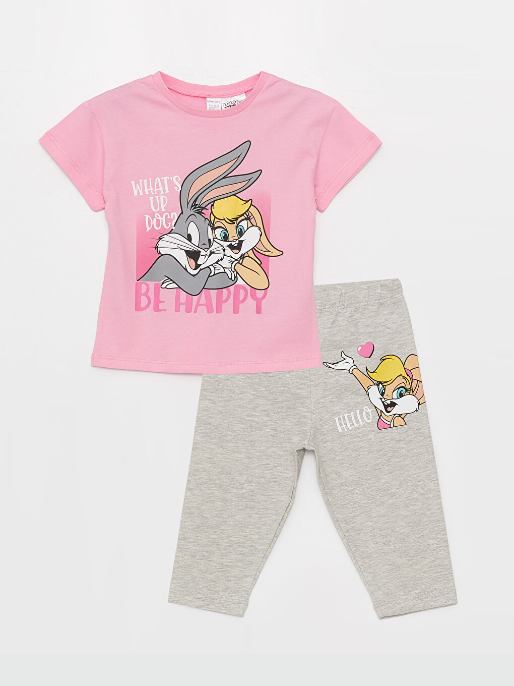 Crew Neck Short Sleeve Looney Tunes Printed Baby Girl T-Shirt and Leggings 2-Pack Set-3