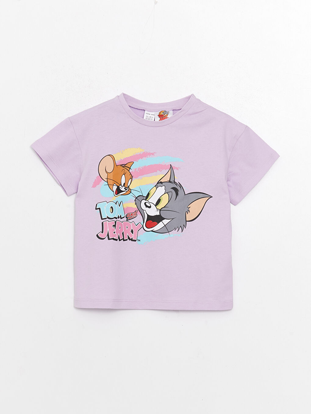 Lila Bisiklet Yaka Kısa Kollu Tom ve Jerry Baskılı Kız Bebek Tişört ve Şort 2'li Takım-4