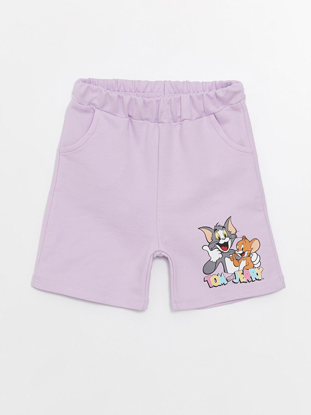 Lila Bisiklet Yaka Kısa Kollu Tom ve Jerry Baskılı Kız Bebek Tişört ve Şort 2'li Takım-5