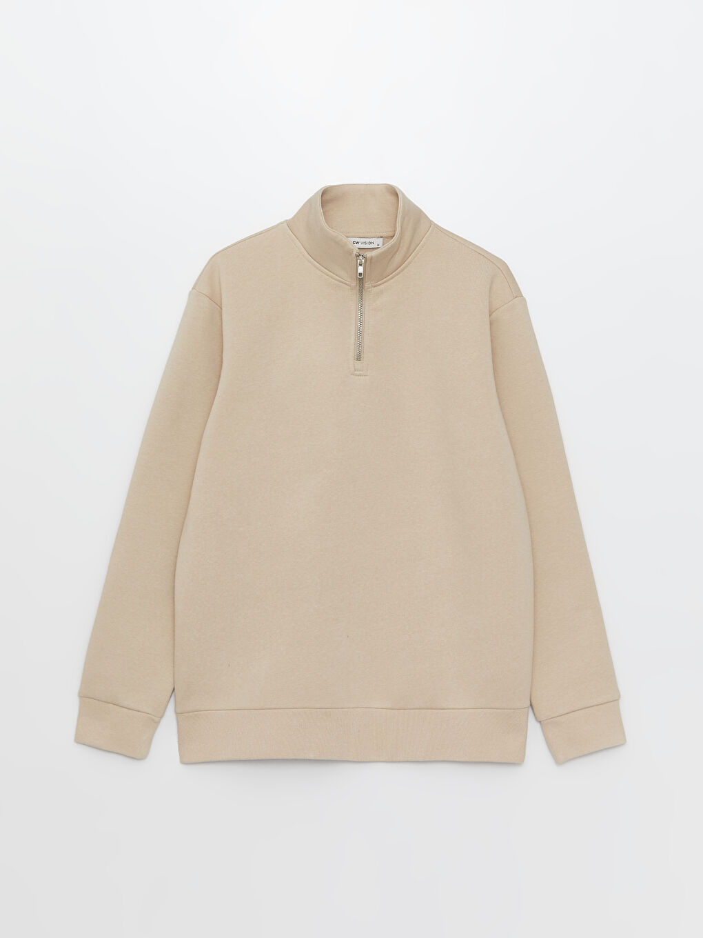 Bej Dik Yaka Erkek Sweatshirt-5