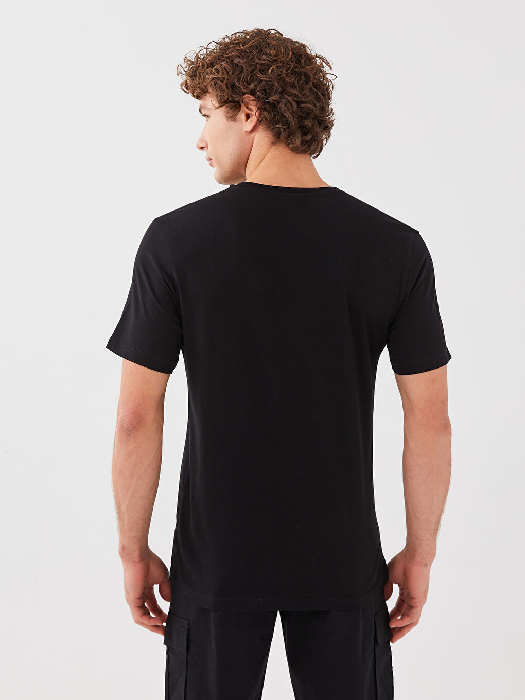 Siyah Bisiklet Yaka Kısa Kollu Baskılı Penye Erkek Tişört-4