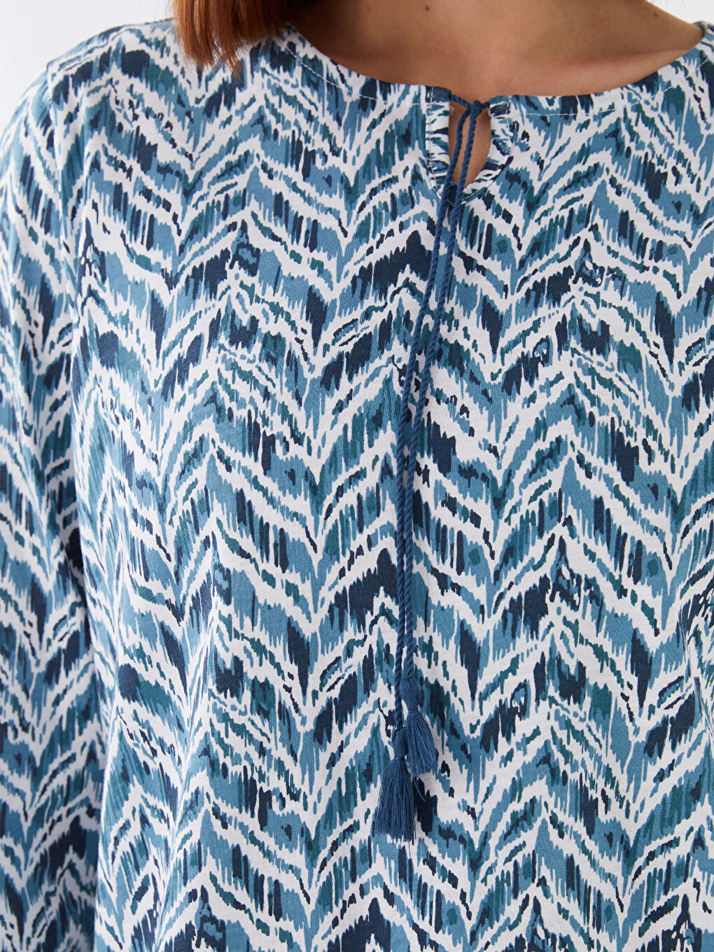 Tie Neck Patterned Long Sleeve Women's Blouse-3