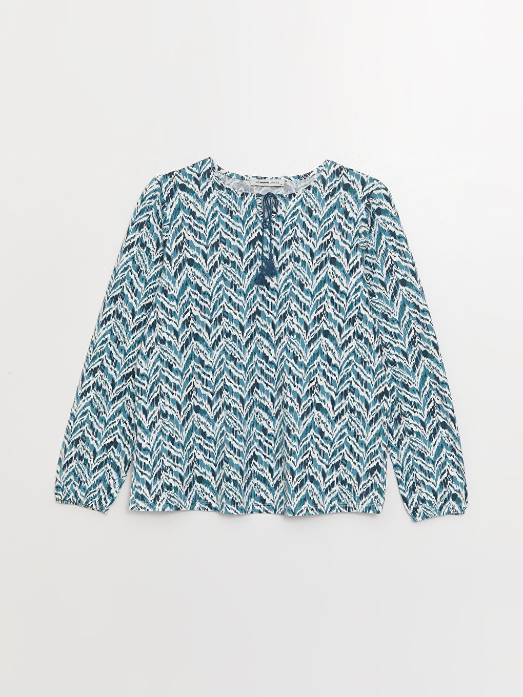 Tie Neck Patterned Long Sleeve Women's Blouse-5