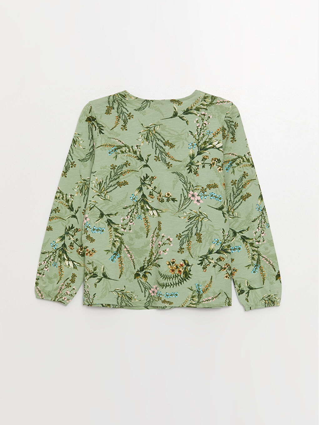 Yeşil Bağlamalı Yaka Desenli Uzun Kollu Kadın Bluz-6