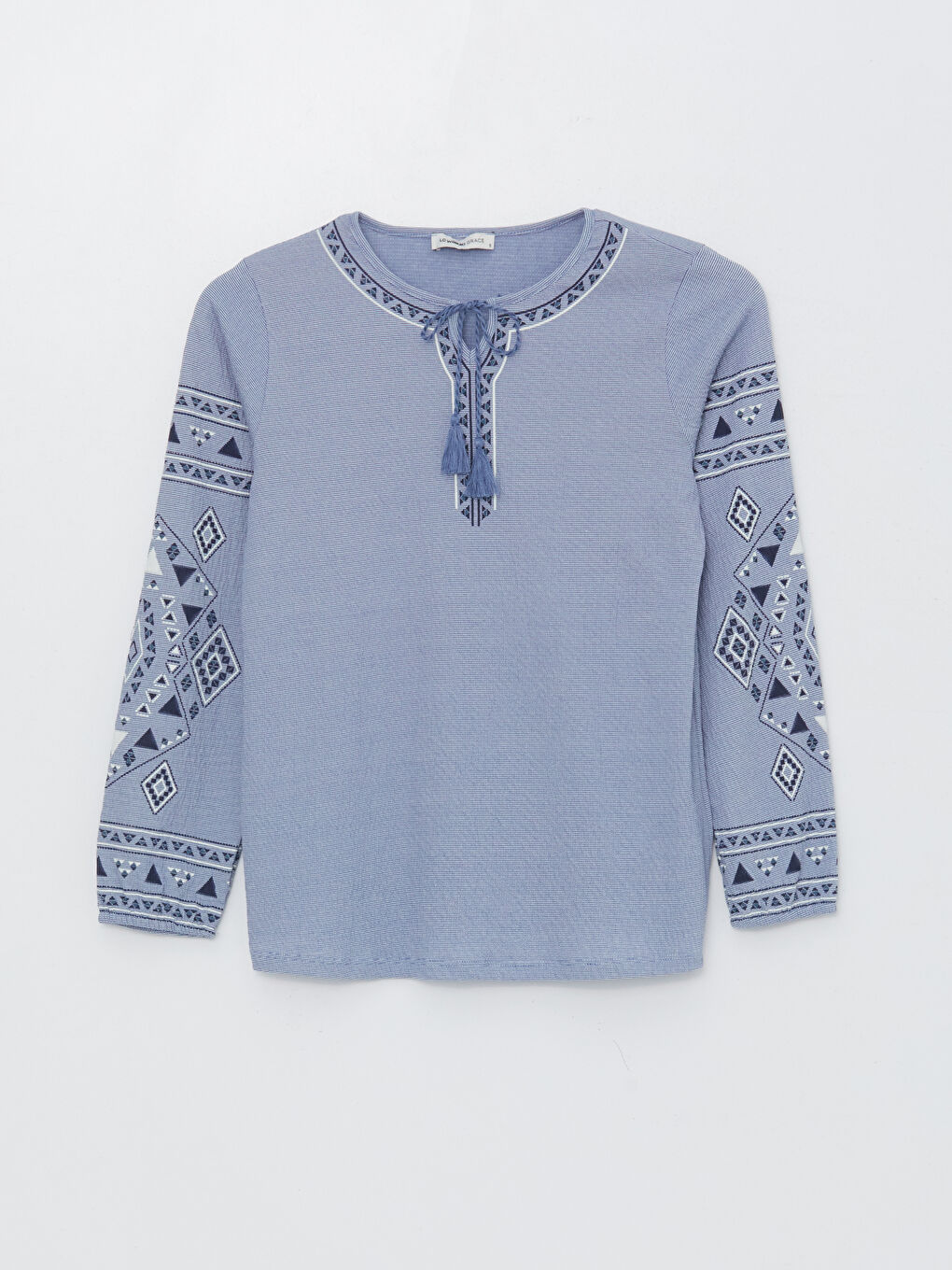 Tie Neck Striped Long Sleeve Women's Blouse